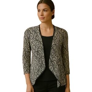 Anthro Valia Gray Black Abstract Swirl Print Open Front‎ Cardigan Lightweight S
